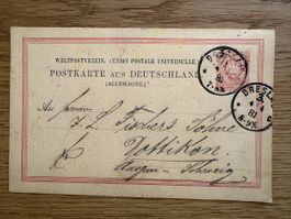 Deutsches Reich - Postkarte 1881 von Breslau nach Dottikon C