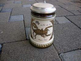 Bierkrug Humpen Tonkrug Krug mit Zinndeckel  0.5 lt