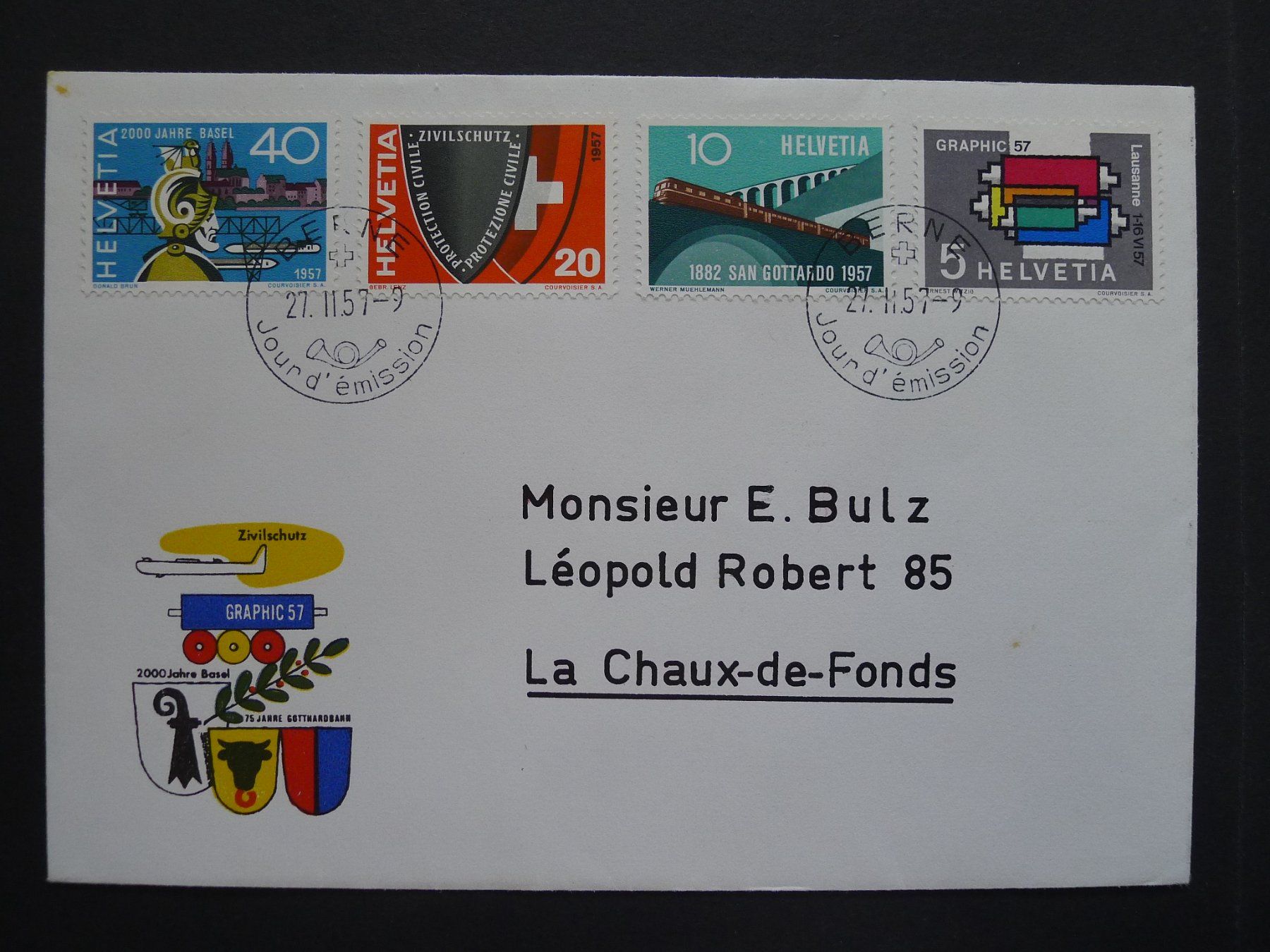 Tutti i francobolli: 1957 FDC mit Nr. 328-331 BERNE – Usato da Dagmersellen venduto da wyss1982