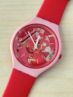 Swatch Armbanduhr rot rosa Skelett Design 34 