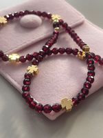 GRANAT Kette Collier Halskette Kleeblatts Edelstein Armband