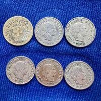5 Rappen 6er Lot 1850, 1888, 1895, 1915, 1926, 1921