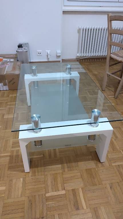 Tables: Table basse blanche et en verre – D'occasion à Lausanne par leo_conte92 1
