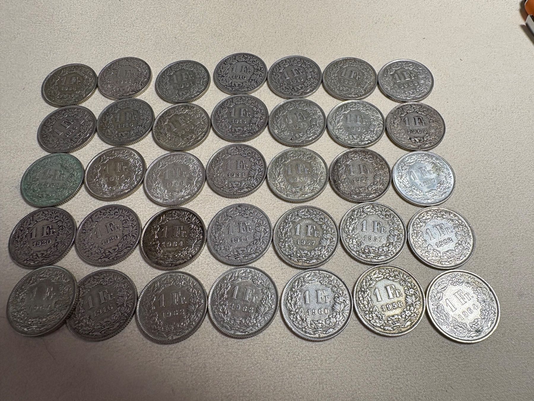 Tutti le monete: 35 x 1.- Franken, alle 835 Silber – Nuovo e nell'imballaggio originale da St. Peterzell venduto da verena40 1