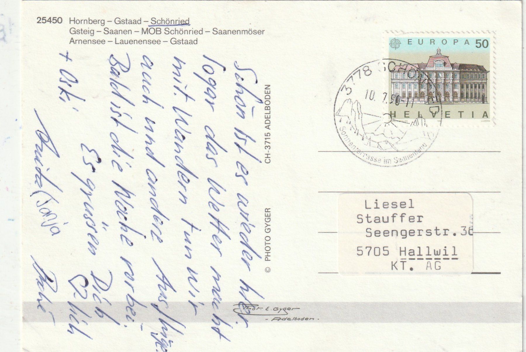 Cartoline postali: Saanen BE. MBK. – Usato da Lumbrein venduto da made02 1