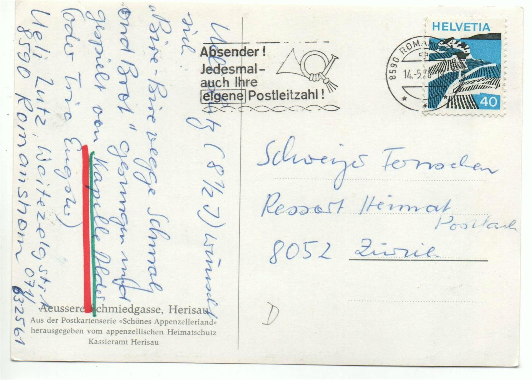 Cartoline postali: HERISAU Äussere Schmiedgasse – Usato da Jona venduto da philajona 1