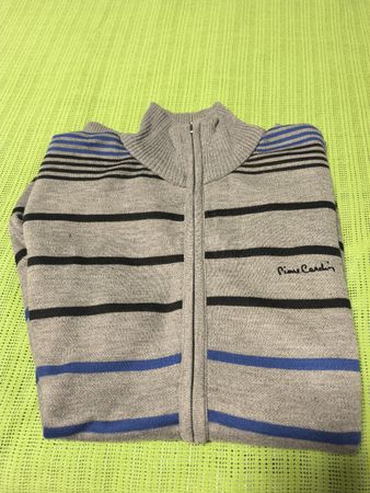 Herren Strickjacke Pierre Cardin grau gestreift XL