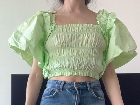 Crop top manche large vert pomme Zara