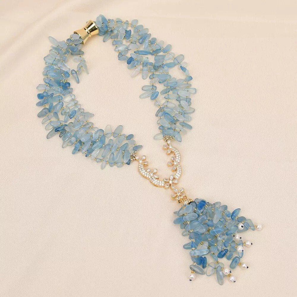 Catenine: Statement A+ Aquamarin Edelsteinkette Collier Aigue-Marine – Nuovo (secondo la descrizione) da Prilly venduto da ilyria73 6