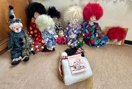 Clown-Set - Porzellan-Clowns & altes Prandell Set + Wandbild