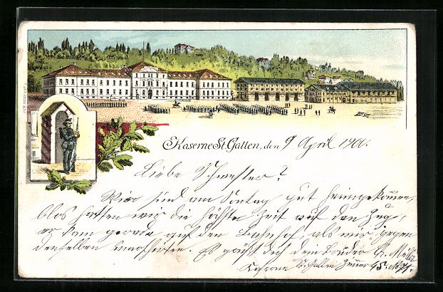 Cartes postales: Litho St. Gallen, Partie an der Kaserne – D'occasion à Berlin par bartko-reher