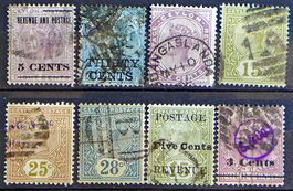 CEYLON: 8 timbres oblitérés, 1885–1892