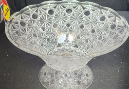Glass Schale mit Fuss Kristall Muster Vintage 70er 80er
