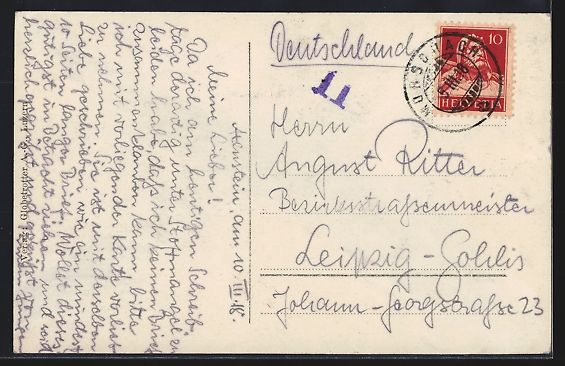 Cartoline postali: AK Schwyz, Teilansicht mit Kirche, 1918 – Usato da Berlin venduto da bartko-reher 1