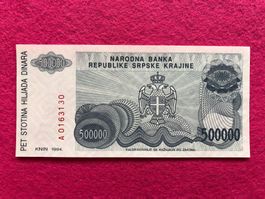 Knin 1994 - Republika Srpska Krajina - 500000 Dinara UNC