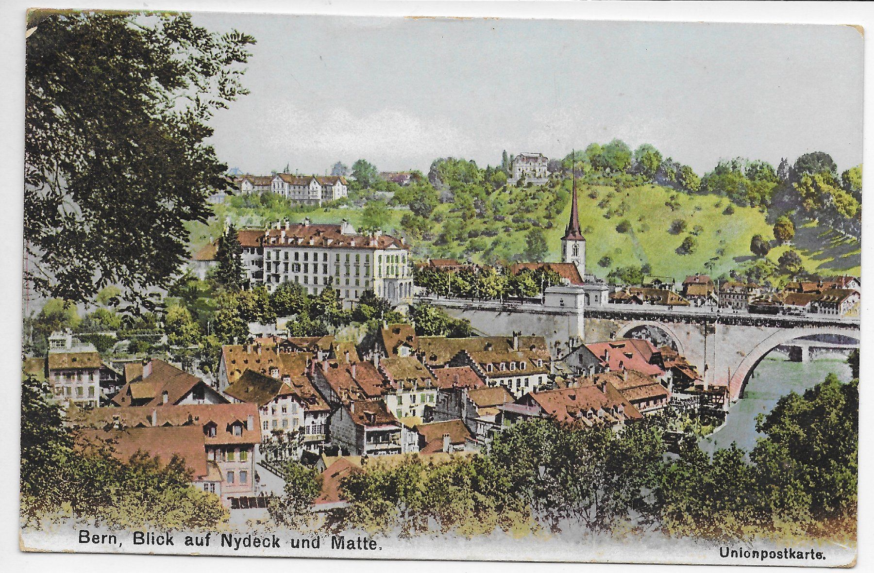 Cartoline postali: Bern, Blick auf Nydeck und Matte um 1907 – Usato da Hefenhofen venduto da Richsalz