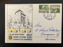 Postkarte Tag der Briefmarke 1952 Wattwil (Kehrdruck)
