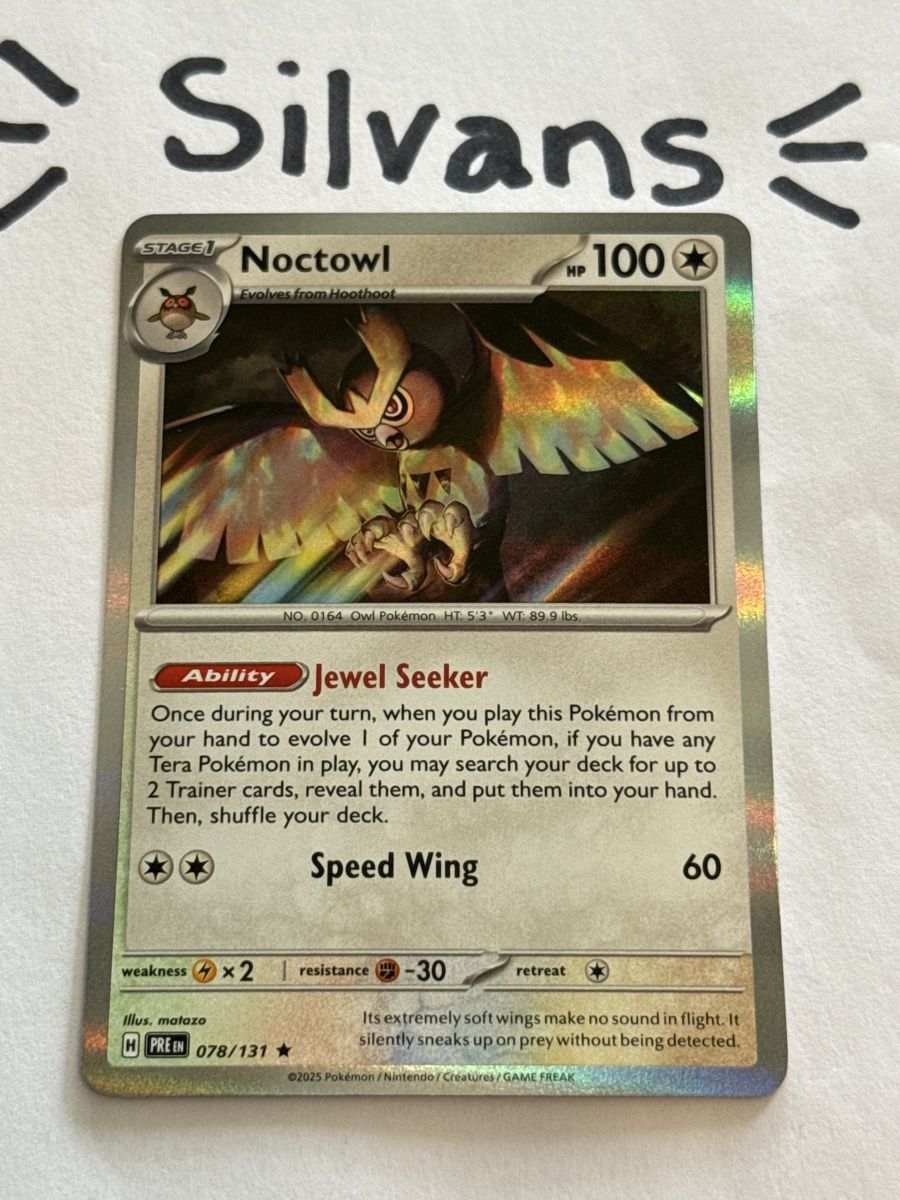 Pokémon Carte collezionabili: Noctowl Holo 078/131 Prismatic Evolutions Englisch – Nuovo (secondo la descrizione) da Wil SG venduto da Silvans