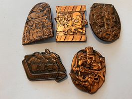 5 Basler Fasnacht Plaketten 1978-1982 5 x Kupfer