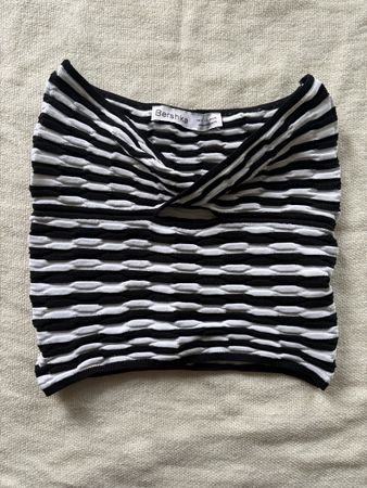 Bershka Bandeau-Top schwarz-weiss gestreift, Gr. S