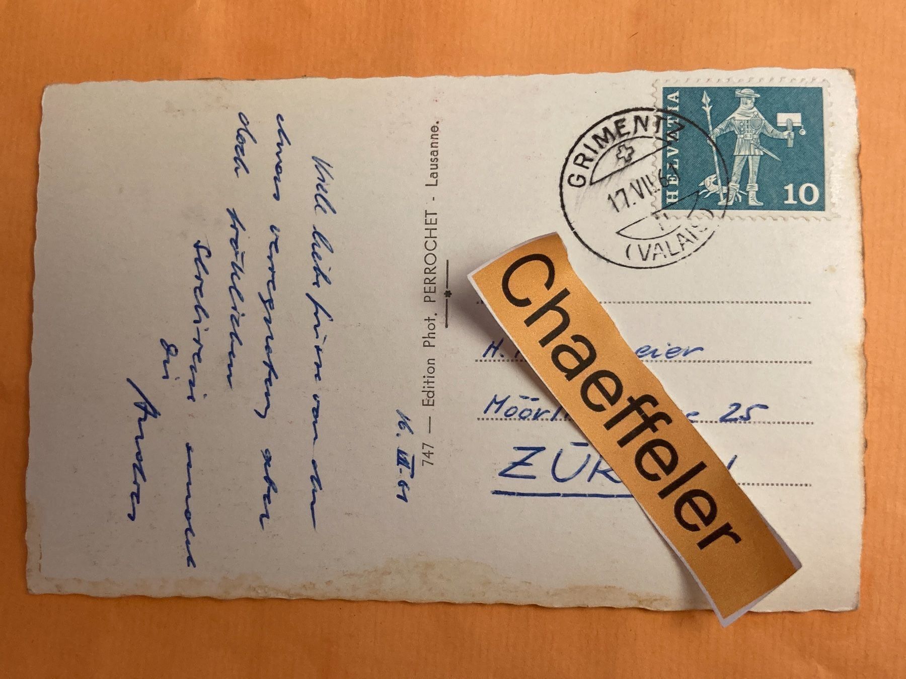 Cartoline postali: 1961 Grimenz – Usato da Zürich venduto da Chaeffeler 1