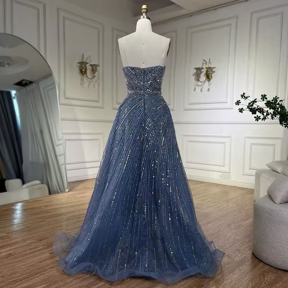 Vestiti: Evening Gown Blue Sequin Strapless Full Length Size M – Nuovo (secondo la descrizione) da Appenzell venduto da mir_rqn6 7