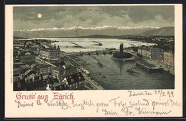 Lithographie Zürich, Blick auf den See