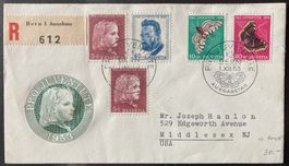 R-FDC Pro Juventute 1953 nach USA (ohne 30 Rp-Marke)