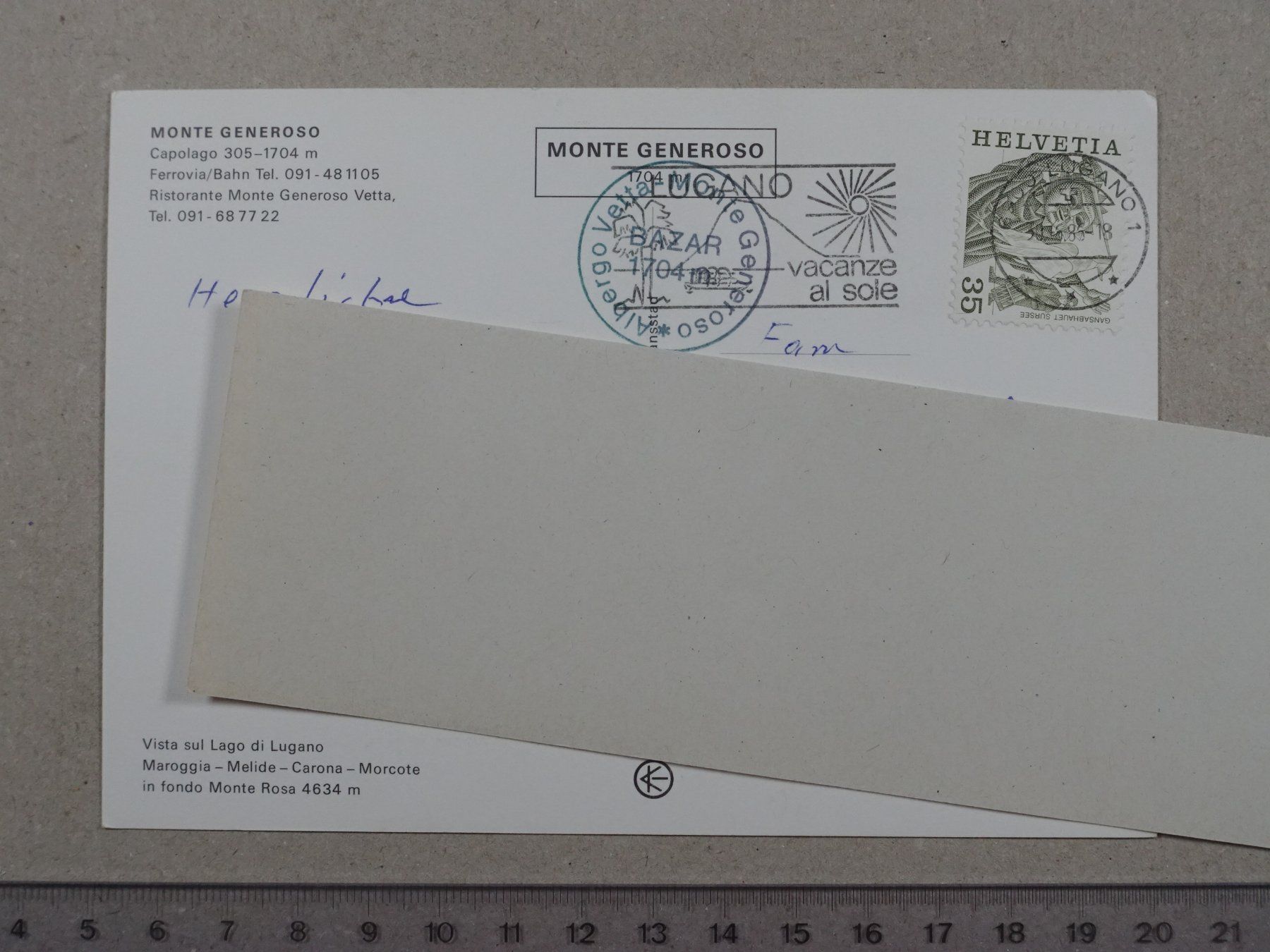 Cartes postales: Monte Generoso, Lago di Lugano, 1985 – D'occasion à Lenzburg par fh1 1