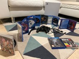 PlayStation 5, mit DualSchock Controller und acht Spiele