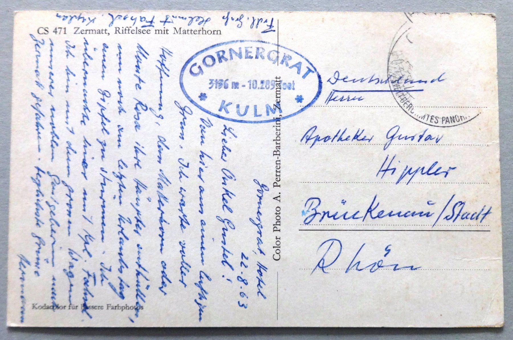 Cartoline postali: Zermatt, Riffelsee mit Matterhorn – Difettoso da Fétigny venduto da Billy2miny 1