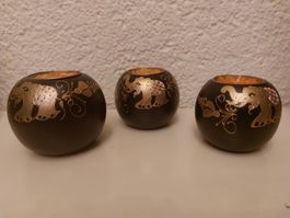 3er Set Teelichthalter Elefant aus Holz, Deko, handbemalt