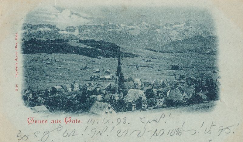 Cartoline postali: Gais - Gruss aus ... blaue Litho + 1898 – Usato da Emmenbrücke venduto da teestube