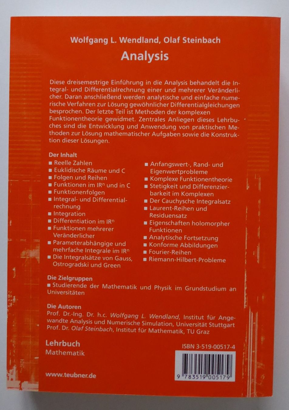 Libri: Analysis, Integral- und Differentialrechnung, W.L.Wendland – Nuovo (secondo la descrizione) da Wettingen venduto da tonia3 1