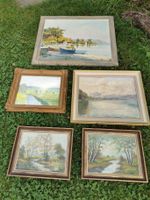 Kunstwerke in Holz gerahmt / Diverse Bilder 5 x