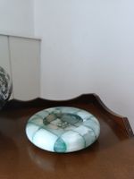 Posacenere rotondo in pietra onice verde mosaico usato