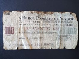 Banca Popolare di Novara 100 Lire 1976 stark gebraucht