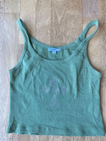 Subdued Top Grün mit Kreuz, Grösse S - Sommertrend!