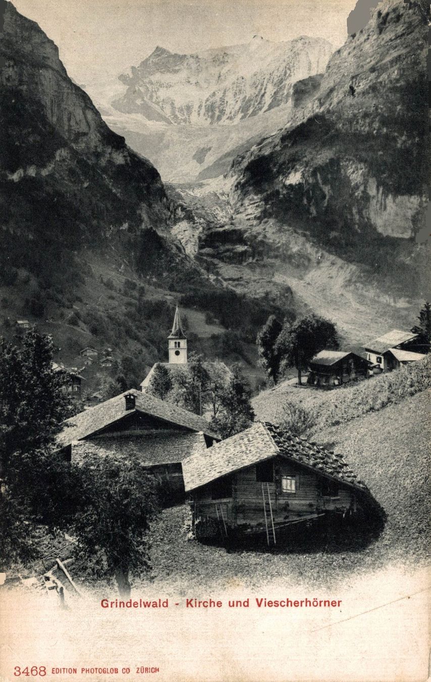 Cartoline postali: Grindelwald. Kirche und Viescherhörner – Usato da Bronschhofen venduto da Astore