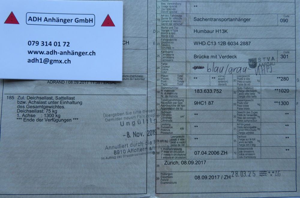 Sachentransportanhänger Humbaur H13K Brücke m.Verdeck ab MFK 8