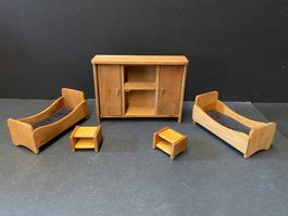 Vintage Puppenhausmöbel aus Holz, 5 Tlg.