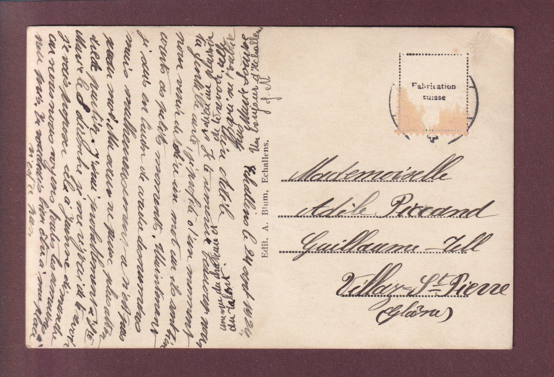 Cartoline postali: Château d'ECHALLENS - 1924 – Usato da Pully venduto da nicecards 1