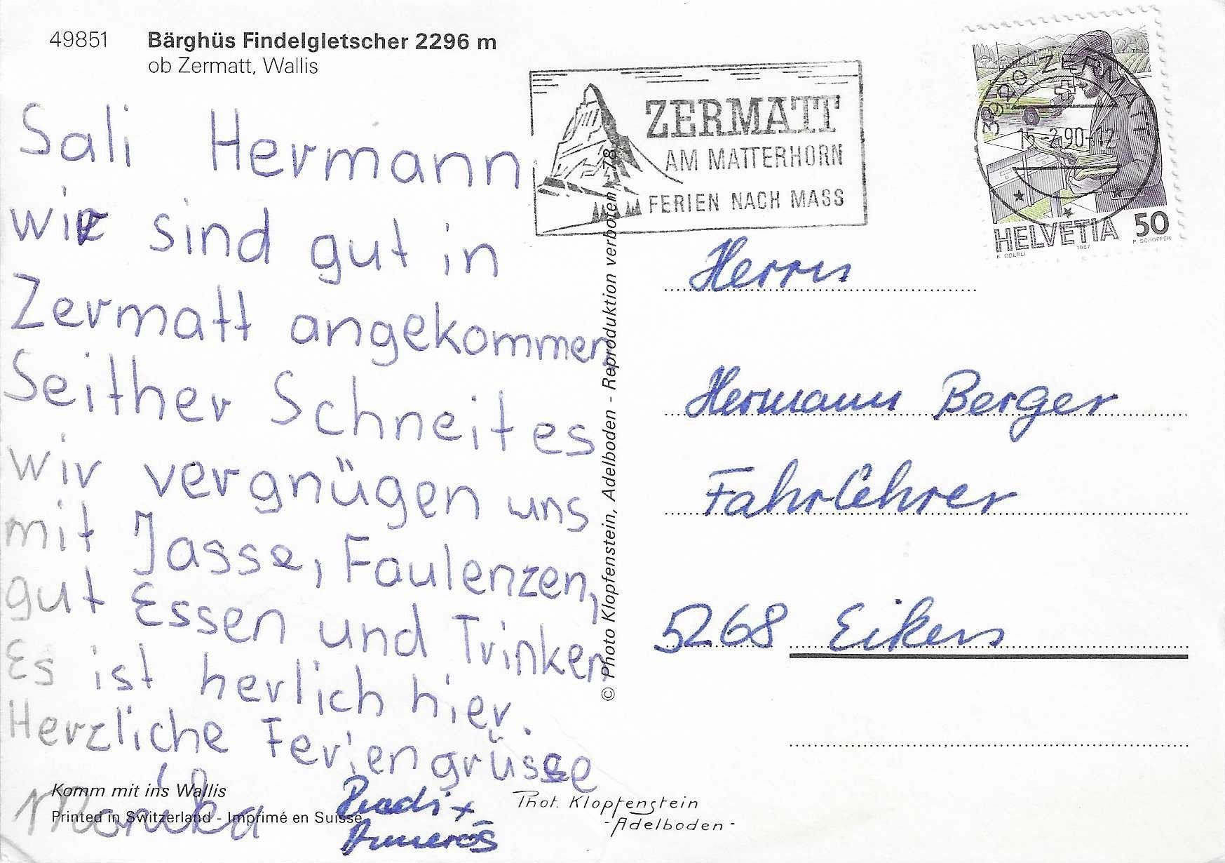 Cartoline postali: Bärghüs Findelgletscher ob Zermatt VS – Usato da Rothrist venduto da Stranglehold 1