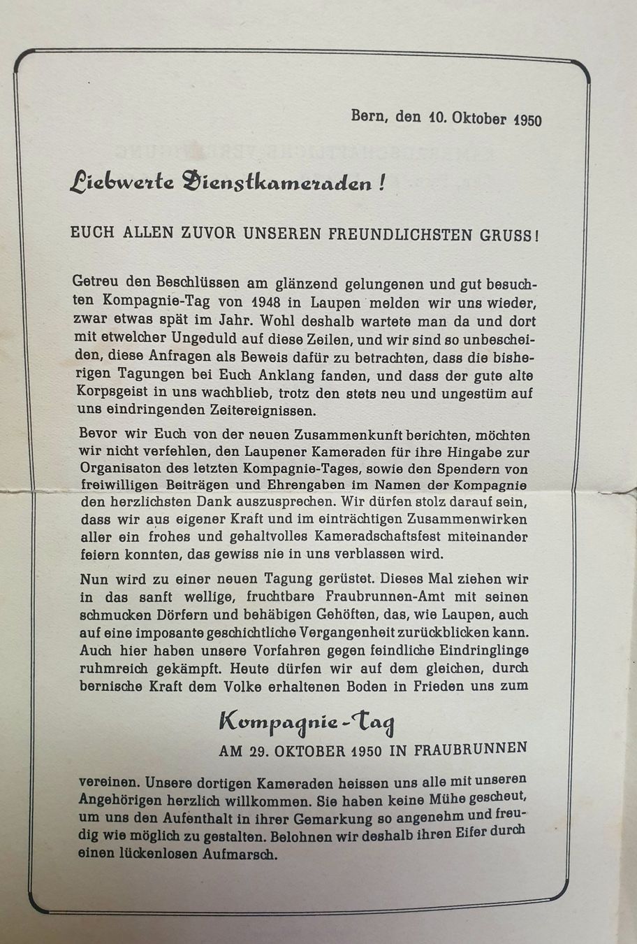 Documenti: Dokumente Schweizer Armee Militär Kompanie Tag 1950 – Usato da Tüscherz-Alfermée venduto da Newpad 1