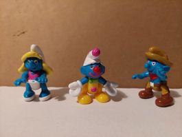 3 SCHLÜMPFE, beweglich, von Peyo, Belgien