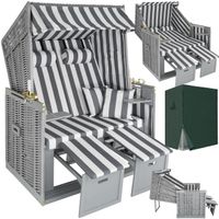 Strandkorb XXL 2-Sitzer mit Schutzhülle - Grau/Weiss