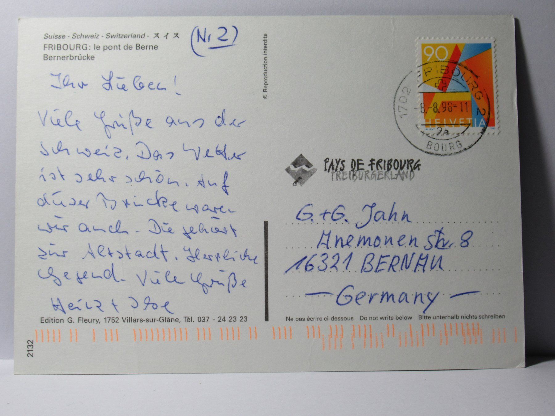Cartoline postali: Fribourg , Bernerbrücke – Usato da Grenchen venduto da frechri 1