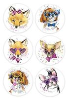 40 Sticker Aufkleber Etiketten süsse Hunde und Füchse