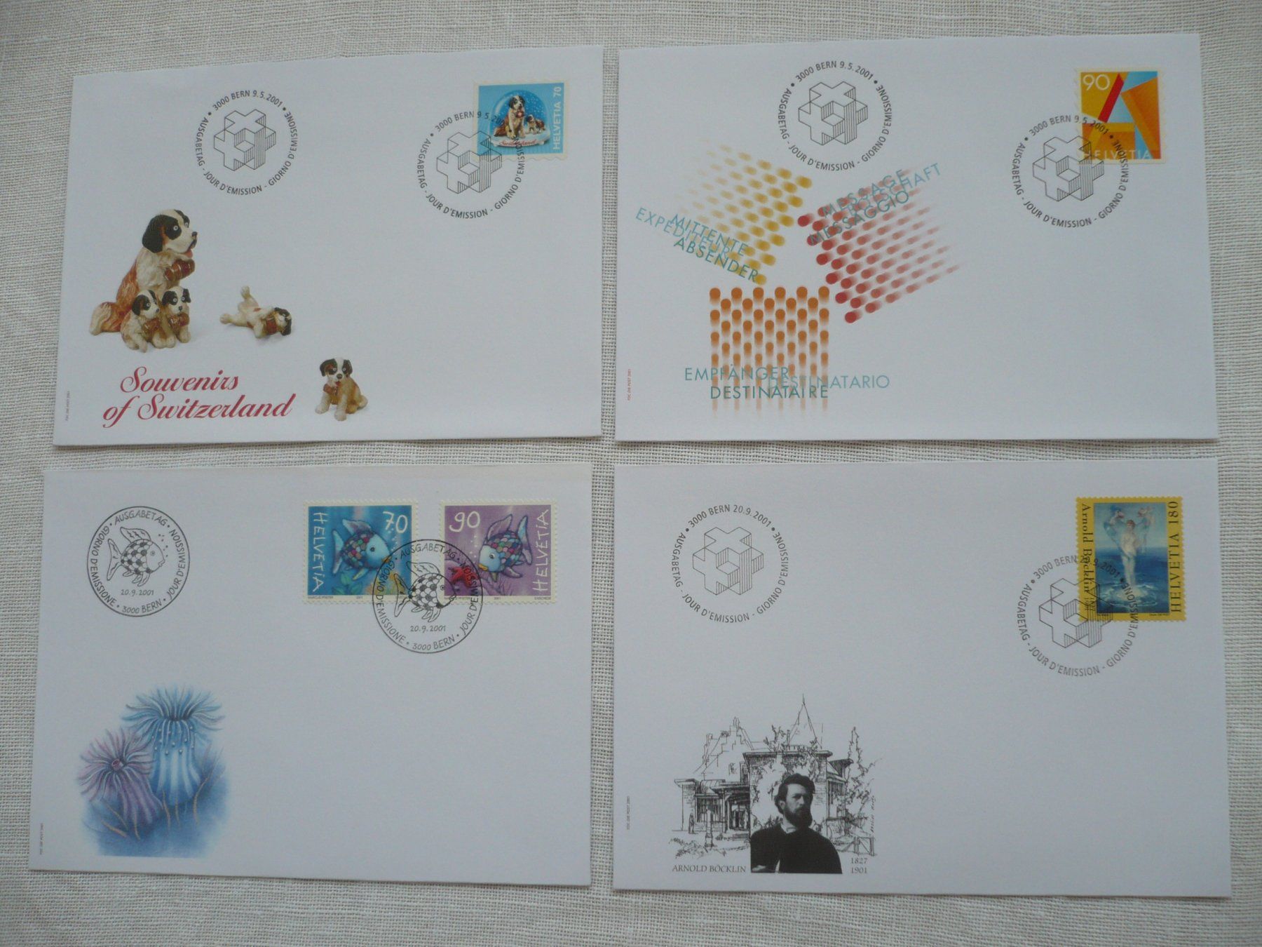 Alle Briefmarken: 2001 4 FDC SBK 1025 - 1028, 1034 – Gebraucht aus Zürich von saltandpepper008