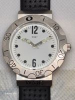 WMC Herrenuhr aus Stahl mit weißem Zifferblatt und Lederarmb